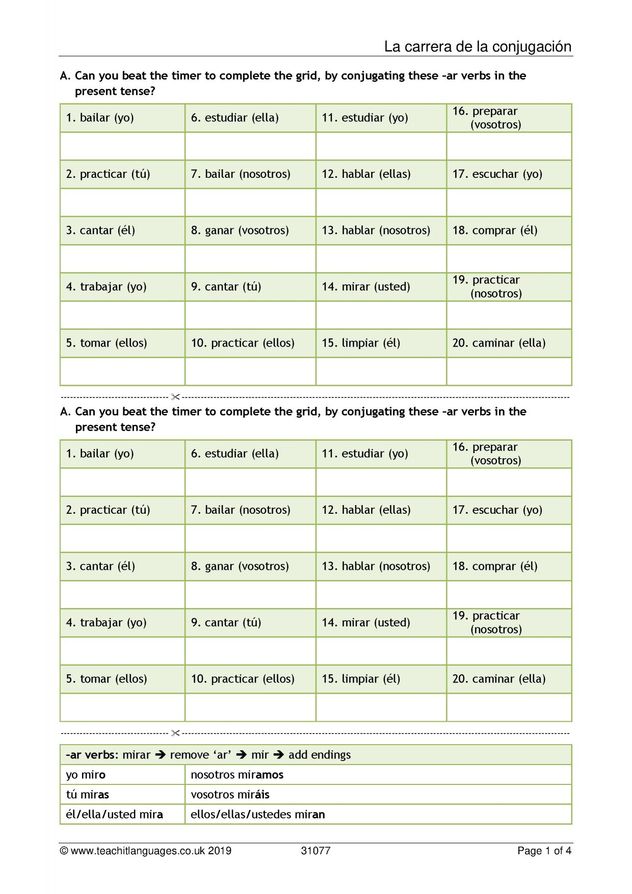 Ar Verb Mixed Conjugations Chart Answers